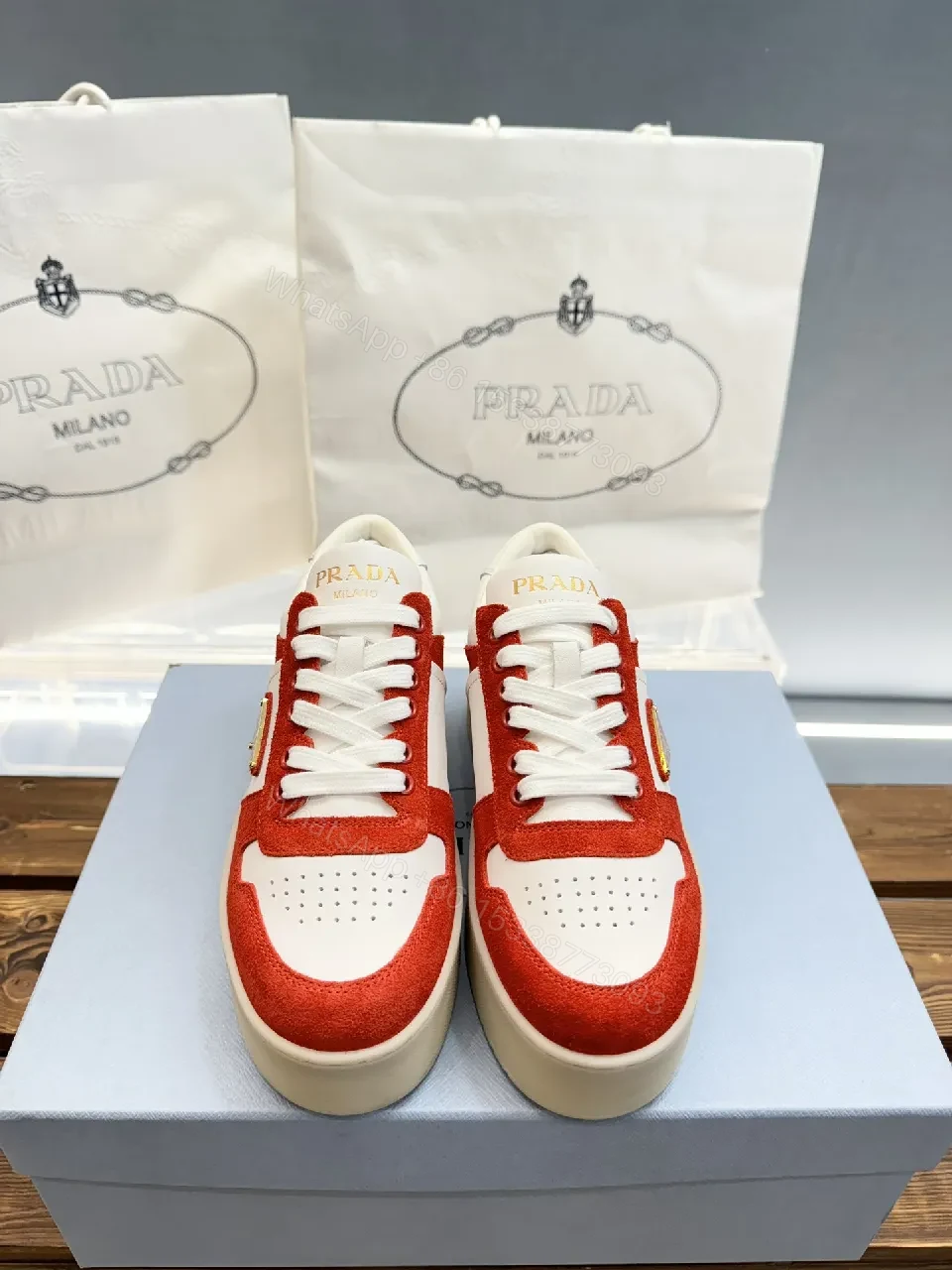 View 9 of Bold Red & White Platform Sneaker: Luxe Crest Edition