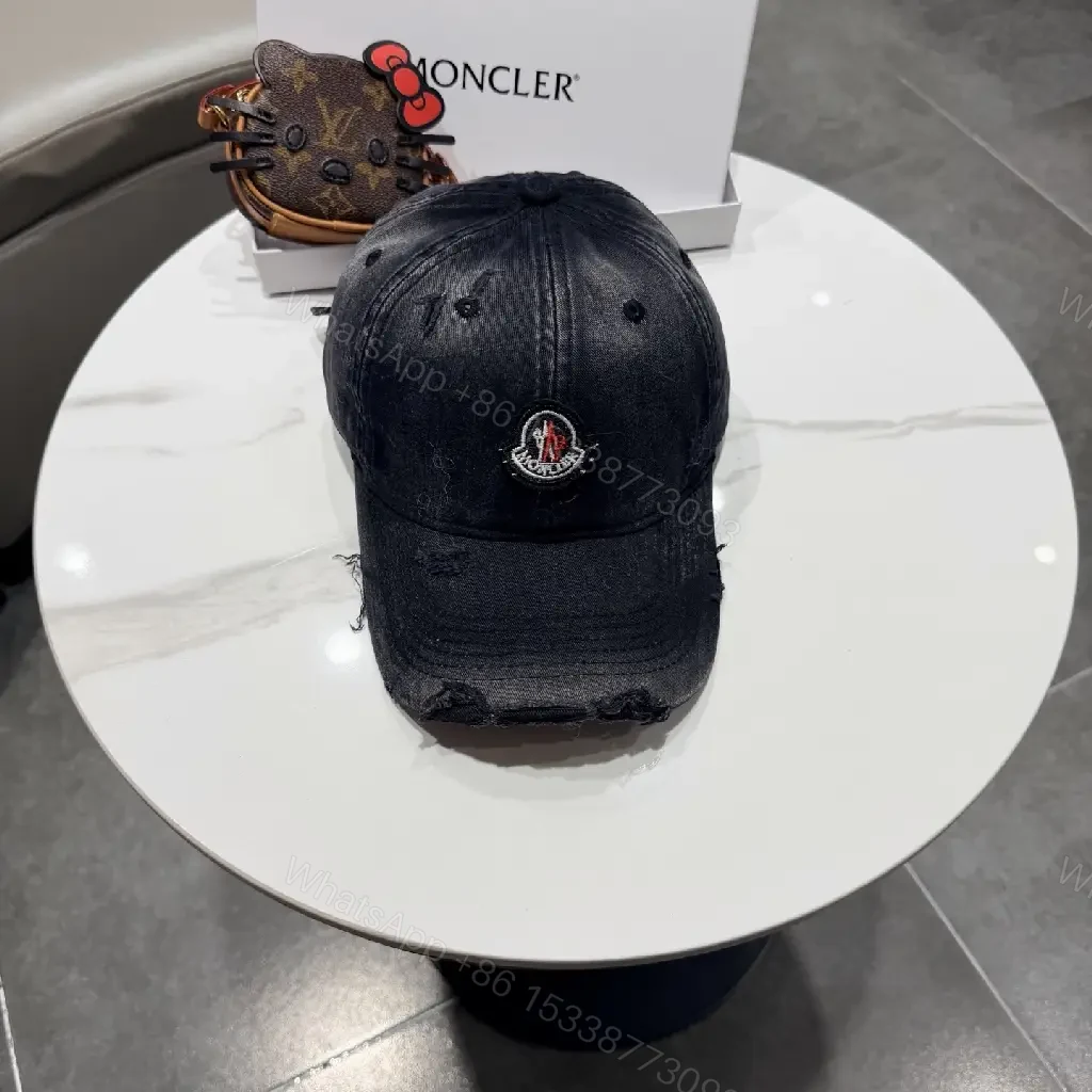 View 10 of Black Cotton Twill Cap — Subtle Luxury, Distressed Edge Cap