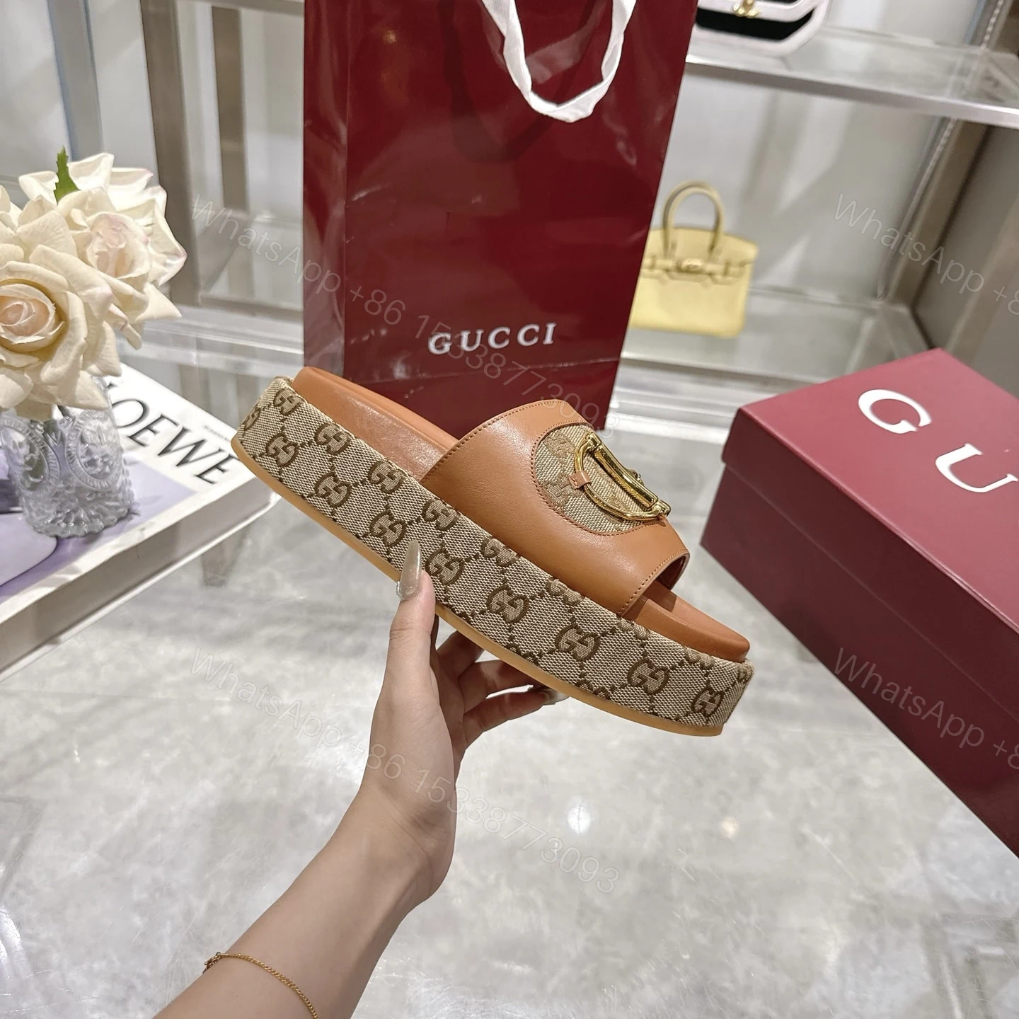 View 5 of GUCCI WOMEN’S PLATFORM SLIDES WITH HORSEBIT BROWN