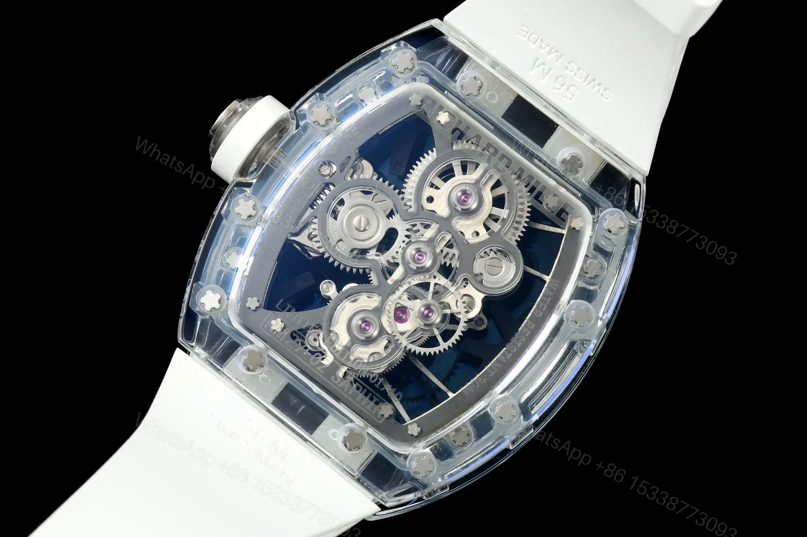 View 9 of Richard Mille RM56-02 Sapphire Crystal Tourbillon Watch Transparent Skeleton Cable Suspension Movement Ultra Light Premium Edition RM-RM56-02-SCX-TB35
