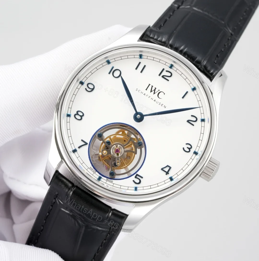 View 2 of Iwc Portugieser Replica 42MM Premium Steel Case Black Leather Strap Edition RG-IWC-TOURBILLON-WHITE-42