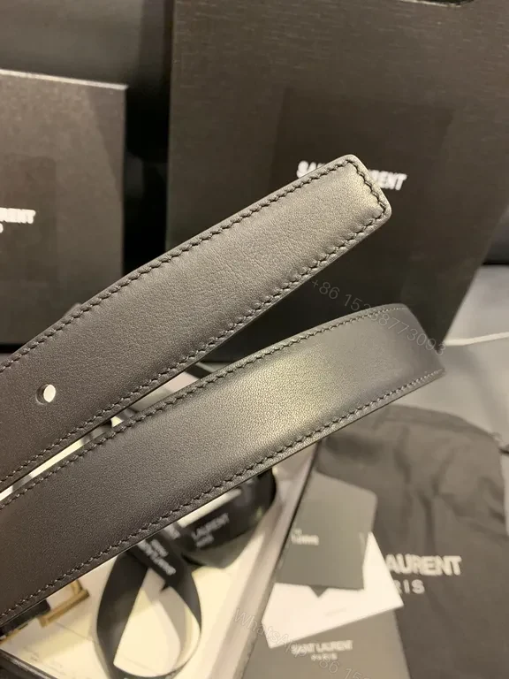 View 5 of Black Calfskin Belt with YSL Gold Buckle â€“ Modern Luxury Belt