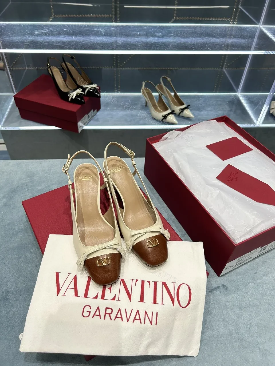 View 7 of Cream Leather + Velvet Toe + Two-Tone Slingback + All-Day Comfort Pumps