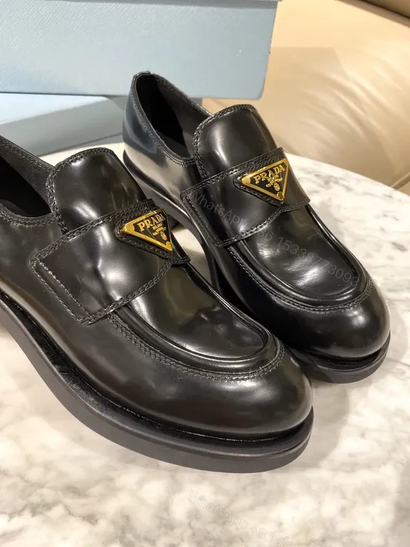 View 3 of Prada Black Calf-Leather Lug-Sole Loafers