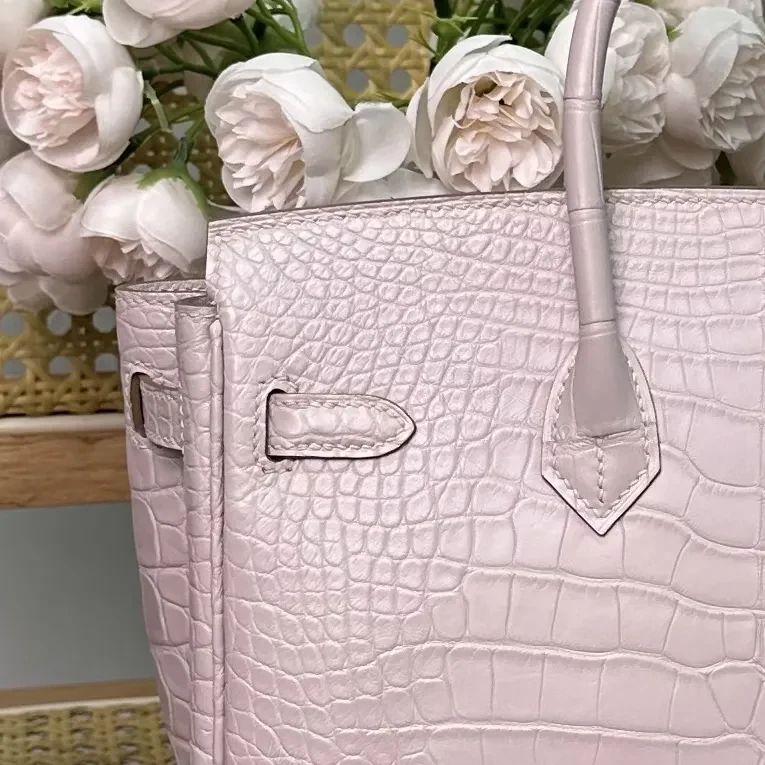 View 6 of Hermes Birkin 25cm Sakura Pink Crocodile Leather Gold Hardware