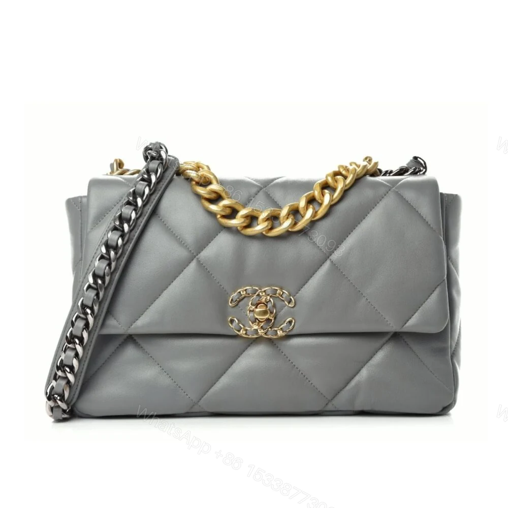 Chanel 19 Flap Bag Shiny Gold And Silver Tone Light Grey 26Cm — view 1