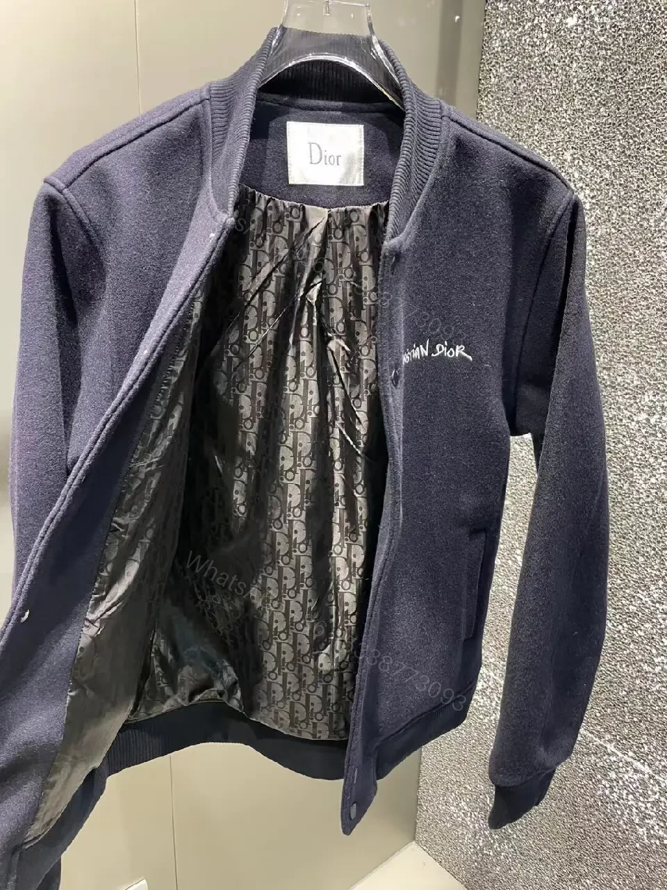 View 8 of Navy Wool-Blend Varsity Bomber with Discreet Embroidery