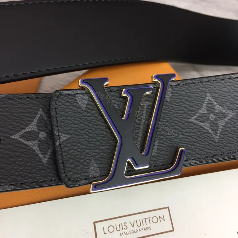 View 3 of Dark Matte LV-Style Monogram Belt with Gunmetal Buckle (Men)