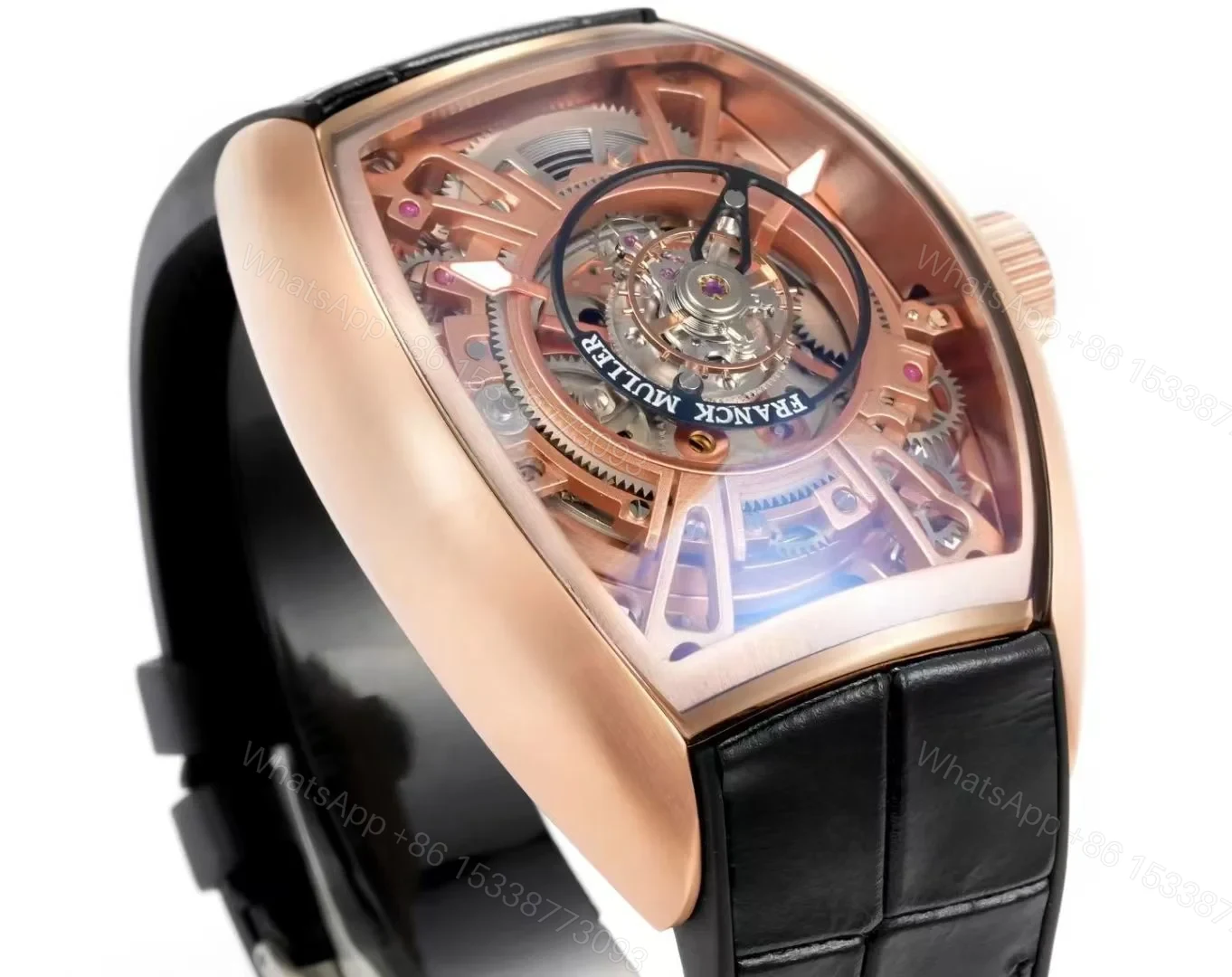 View 4 of Franck Muller Grand Central Tourbillon Replica 42MM Premium Rose Gold Skeleton Leather Strap Edition FM-GCT-RG-SKEL-LTH-42