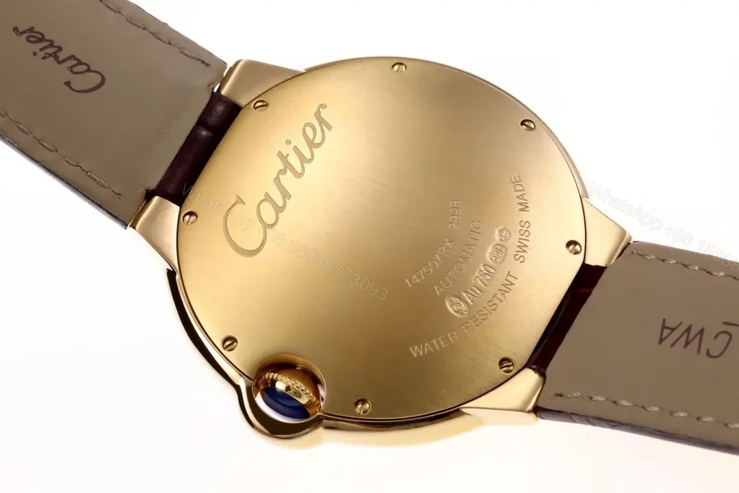 View 9 of AF Factory Cartier Ballon Bleu 42mm Gold Case with Brown Alligator Leather Strap Automatic Watch