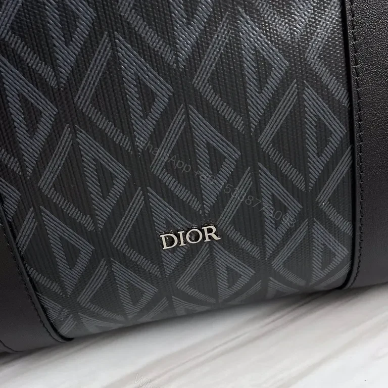 View 8 of Black + Leather + Modern/Geometric + DIOR Insignia + Duffel Bag