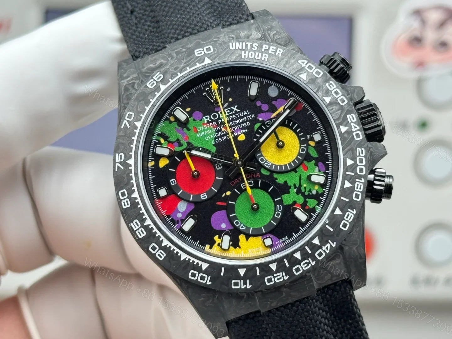 View 5 of Rolex Daytona Carbon Fiber Graffiti Replica 40MM Premium Black Fabric Strap R74-GRAFFITI