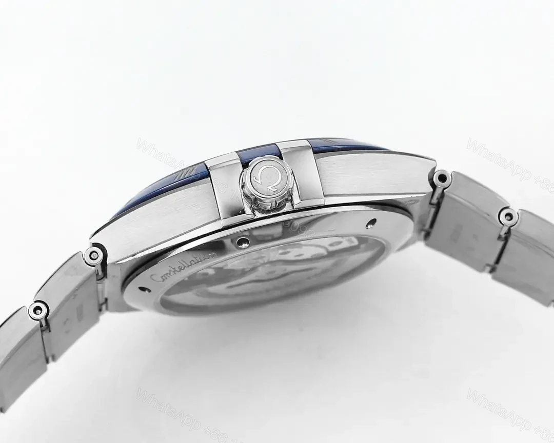View 7 of Omega Constellation Star Series 5th Generation Ceramic Bezel Watch 41MM Silver with Blue Dial