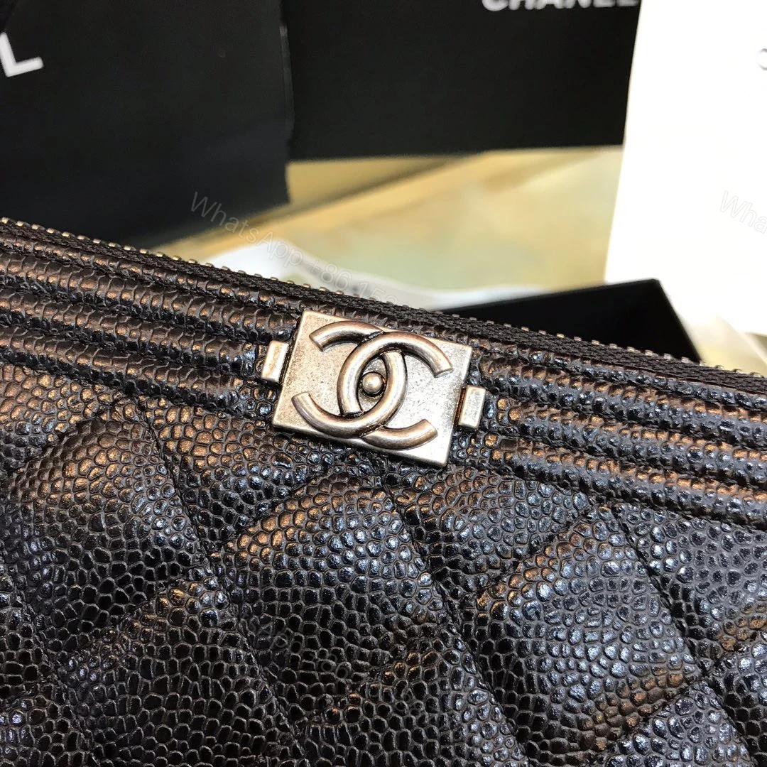 View 5 of Chanel Wallet Like Auth Black Grained Leather Silver Lock 19x10cm