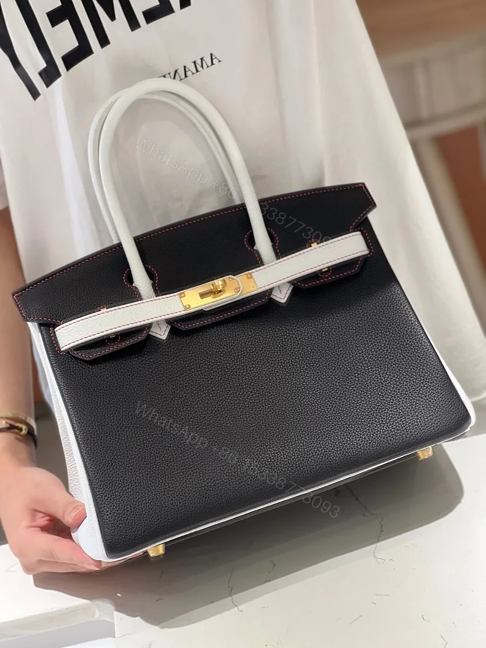 View 6 of HN 30 Black/White Togo leather Gold Hardware