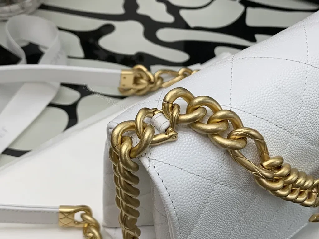 View 3 of Chic White Quilted Bag with Gold Chain | Luxury Shoulder Bag