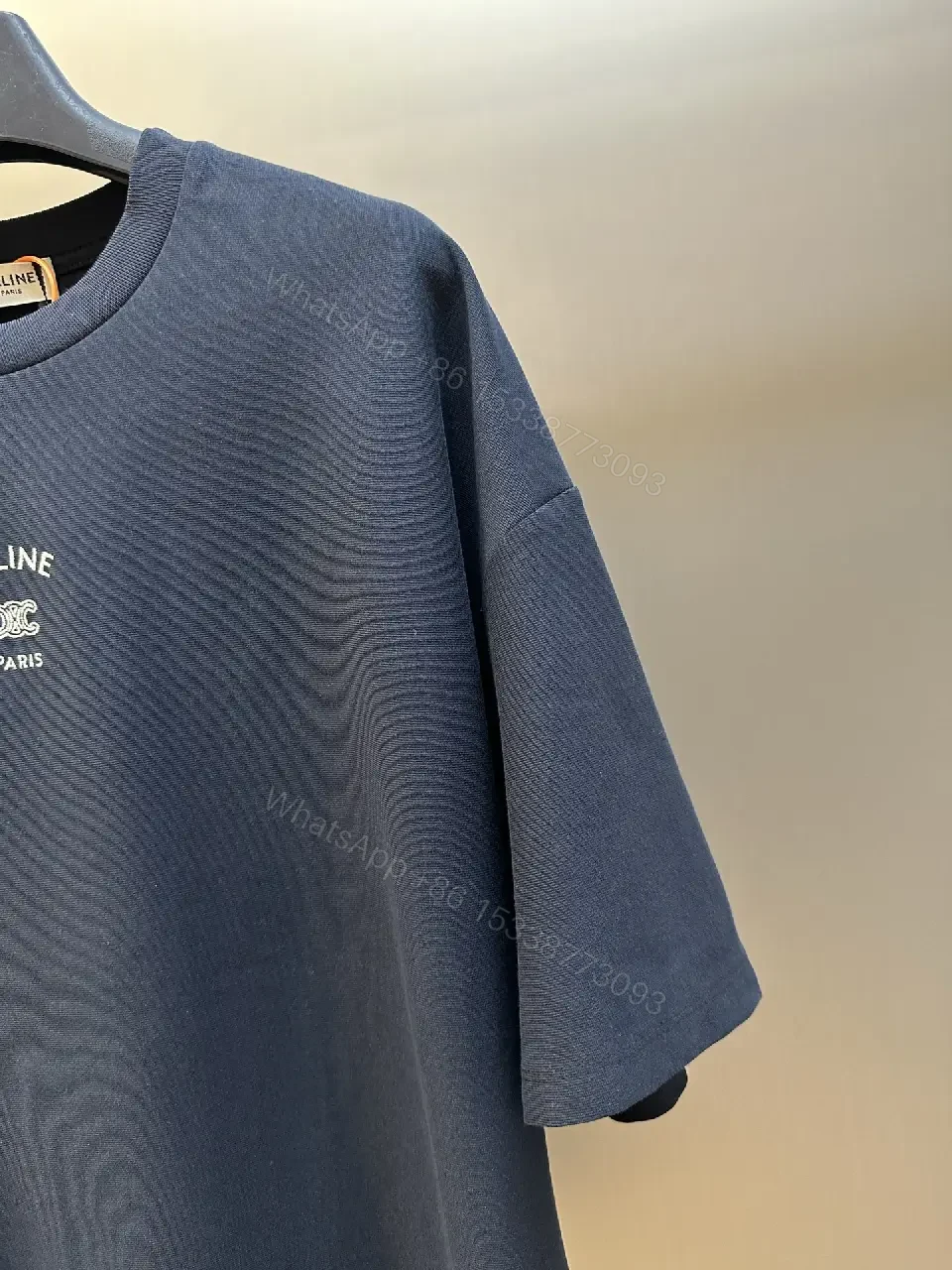 View 3 of Blue Cotton Oversized Tee with CELINE Logo