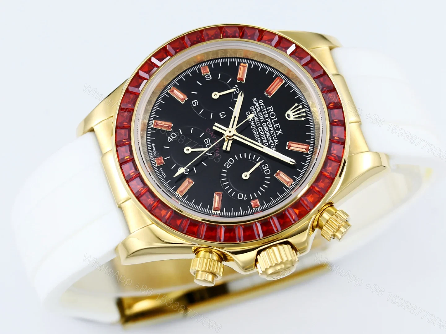View 5 of Rolex Daytona Ruby Replica 43MM Exclusive Gold Case White Rubber Strap Edition RG-ROLEX-DAYTONA-RUBY-43