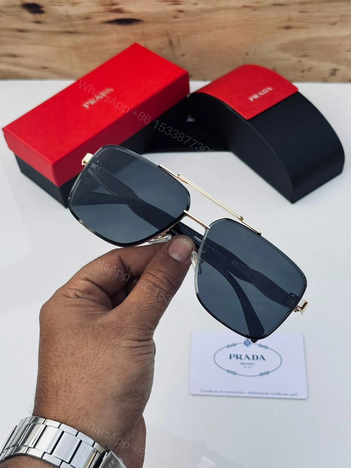 View 4 of Prada Square Aviator Black-Gold Gradient Unisex