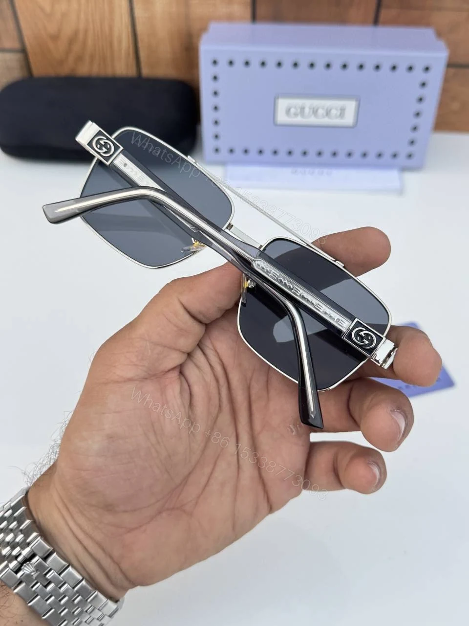 View 5 of First Copy Gucci 320 Silver Black Luxury Designer Sunglasses Premium UV Protection Eyewear