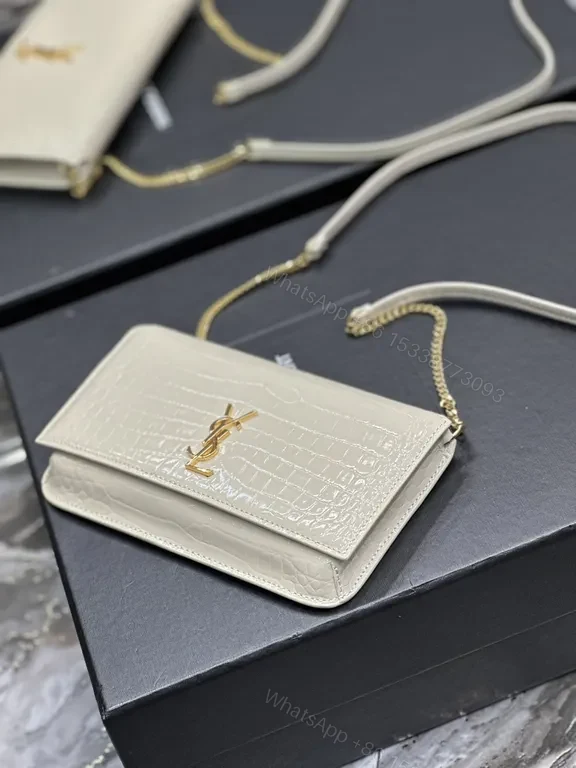View 5 of Croc-Texture Mini Bag: Luxe YSL Gold Monogram Crossbody