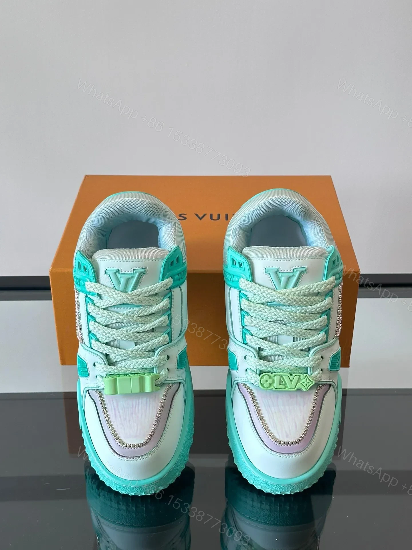 View 6 of LV Men Mint Green Leather Sneakers