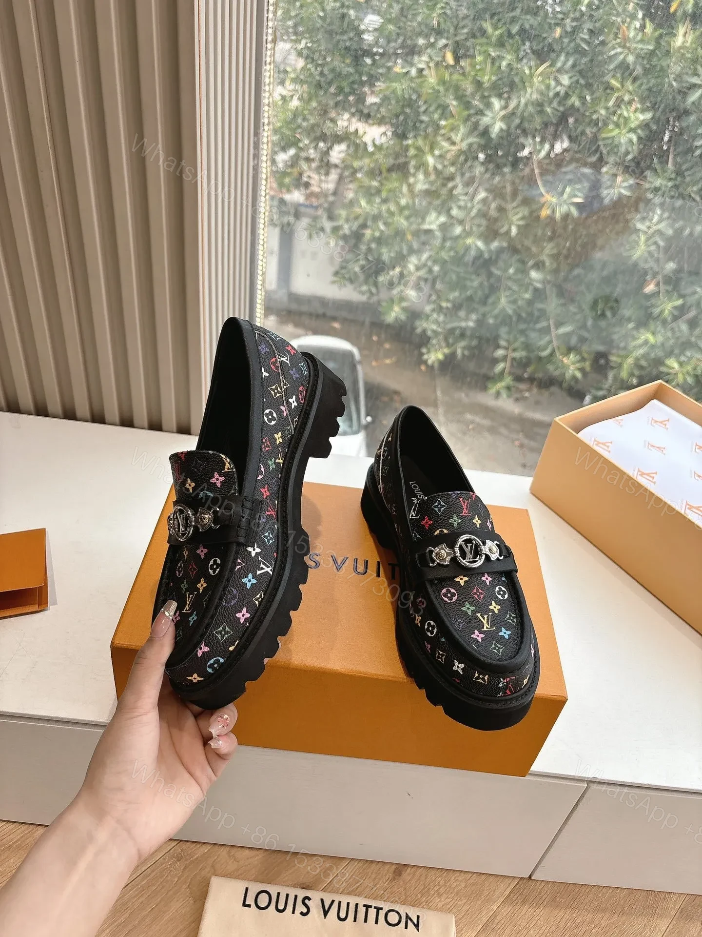 View 6 of LV Women Black Patterned Leather Loafers