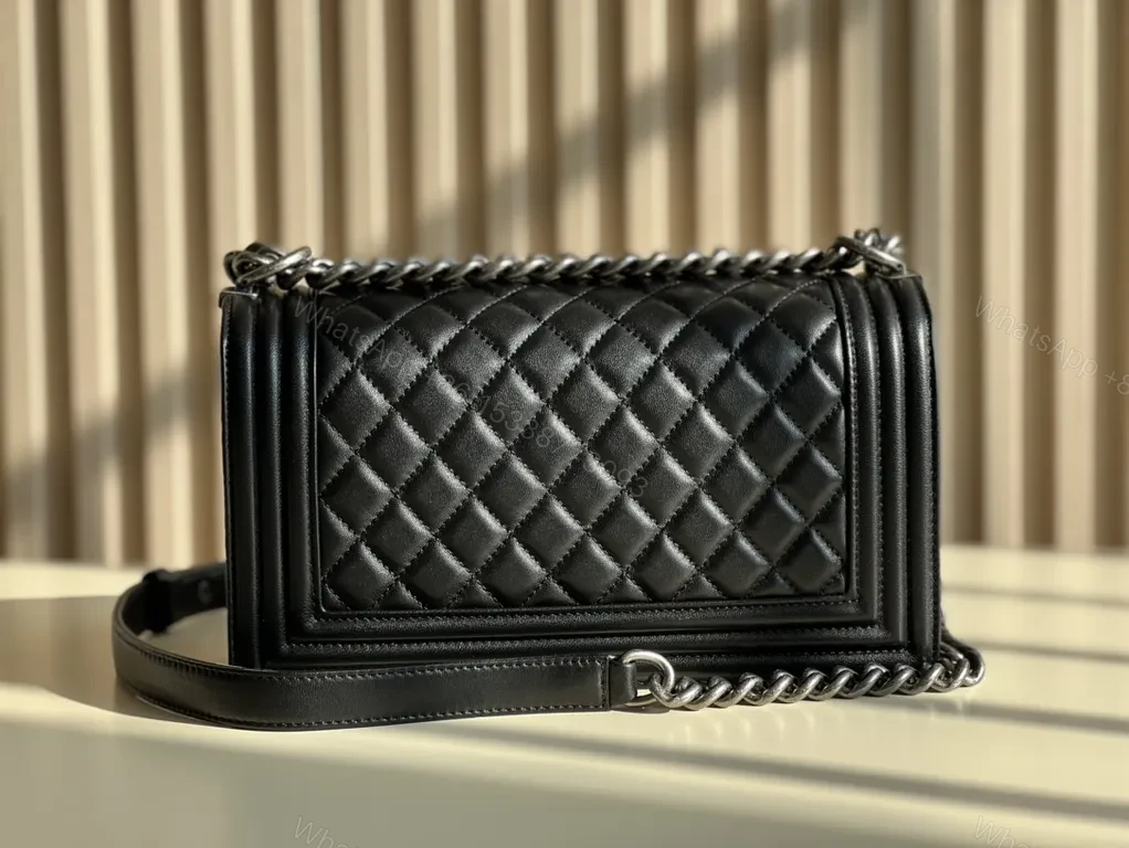 View 8 of Black Leather Quilted Flap Bag - Edgy Chanel-Inspired Luxury Bag
