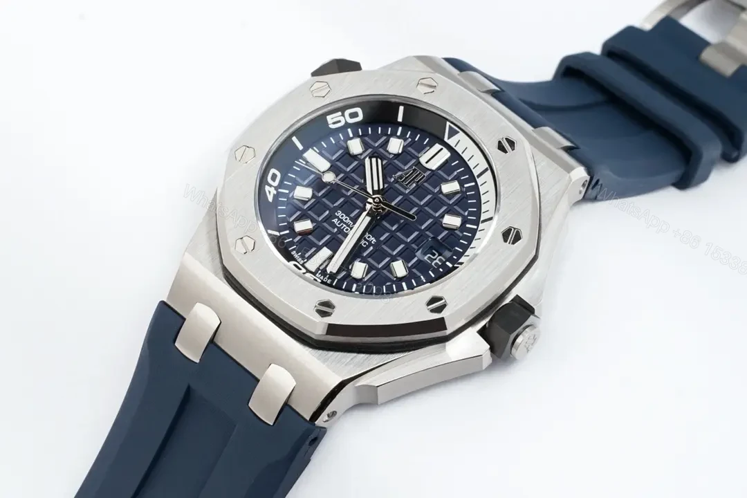 View 2 of OM Factory Audemars Piguet Royal Oak Offshore Diver Watch – Blue Dial, Stainless Steel Case, Rubber Strap