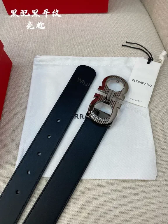 View 3 of Bold Leather Belt with Signature Ferragamo Hardware (60)