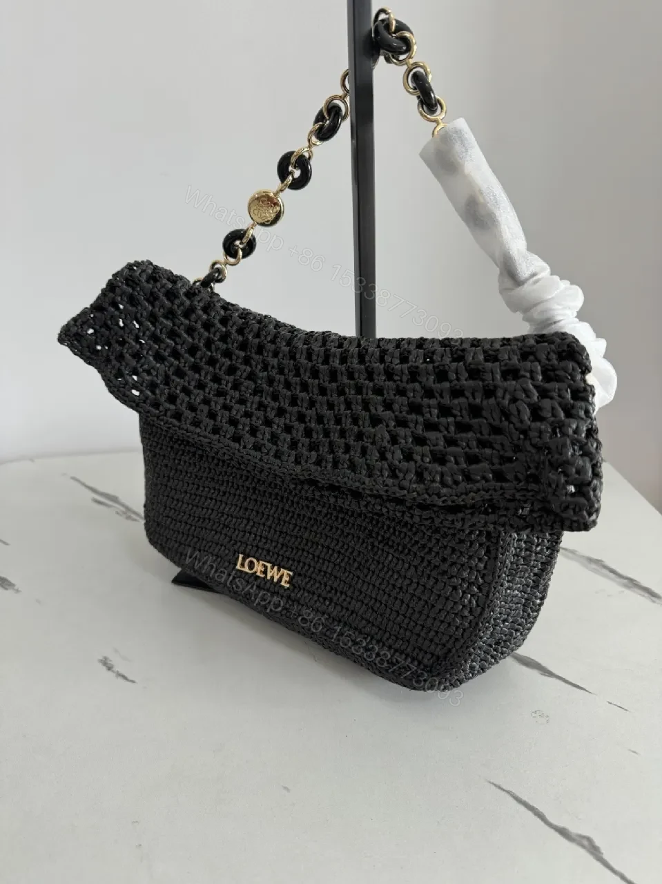 View 5 of Knotted Texture Black Chain Handbag – Luxe, All‐Day Chic