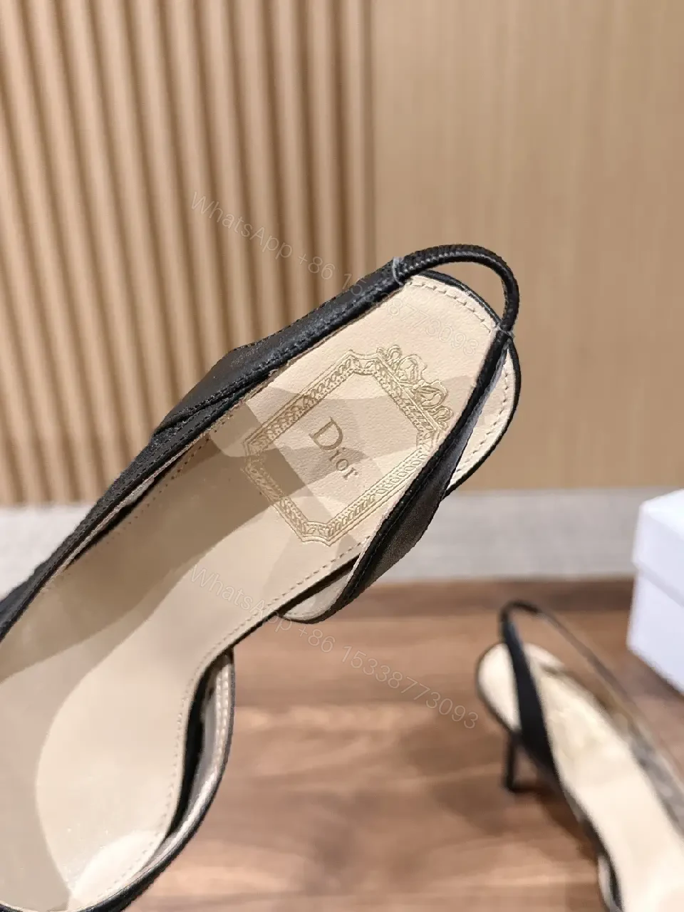 View 2 of Black Denim Slingback Heels Dior-inspired Pattern Pointed Toe Slide Slingback Heels