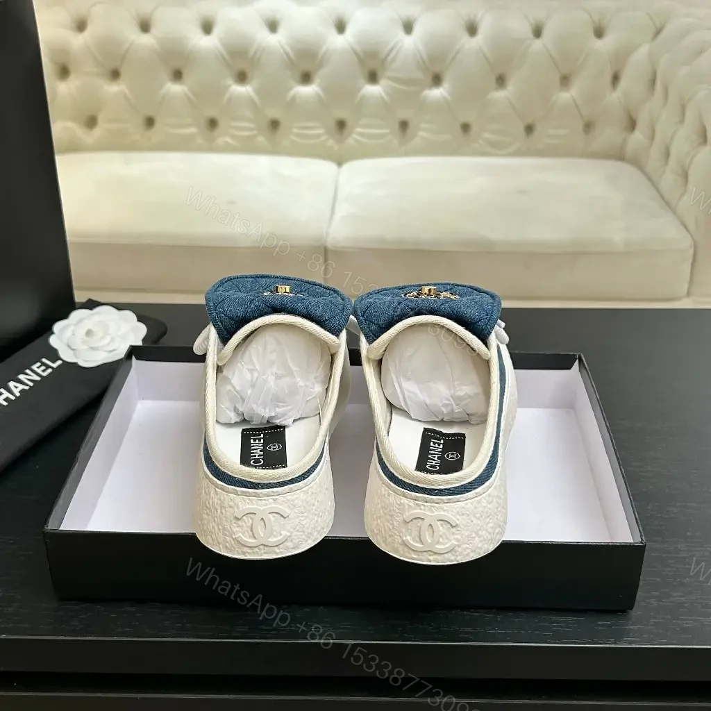 View 6 of Denim-Chic Leather-Luxe Slip-On Sneakers with Embellished Hardware