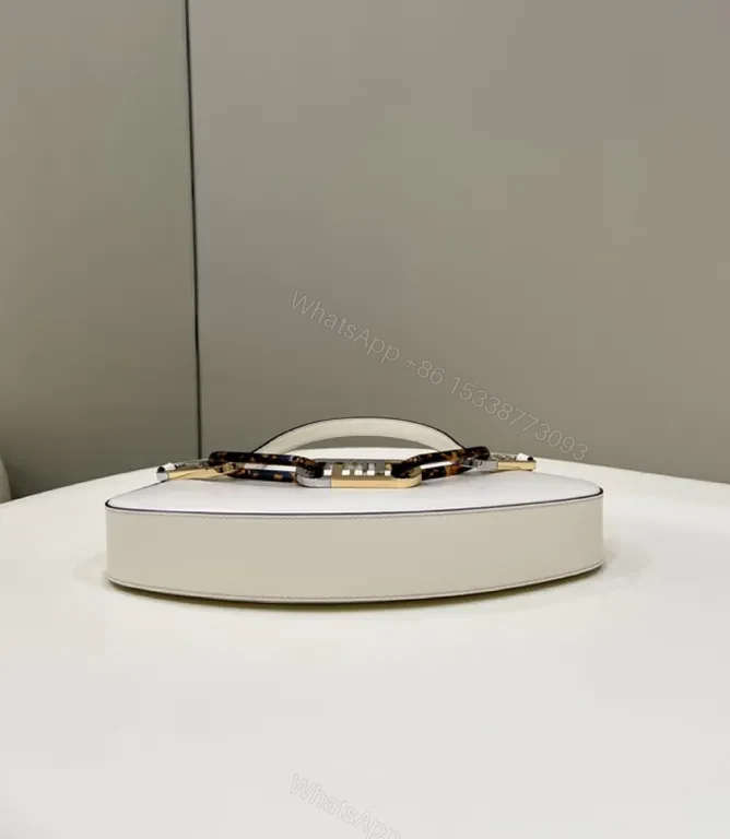 View 9 of Chic White Leather Handbag: Minimalist Fendi Hardware Elegance
