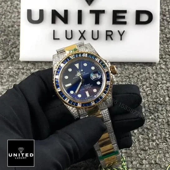 View 4 of Rolex Submariner 18038 Iced Out Blue Dial Replica