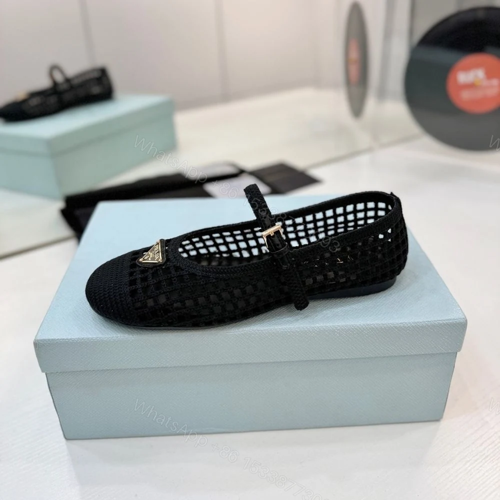 View 5 of Prada Crochet Ballerinas Black