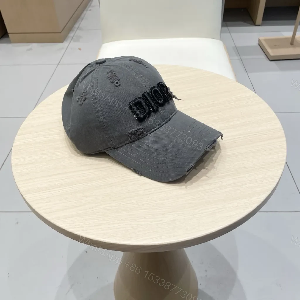 View 7 of Charcoal Cotton Distressed Cap: Dior-Inspired Monogram Edge