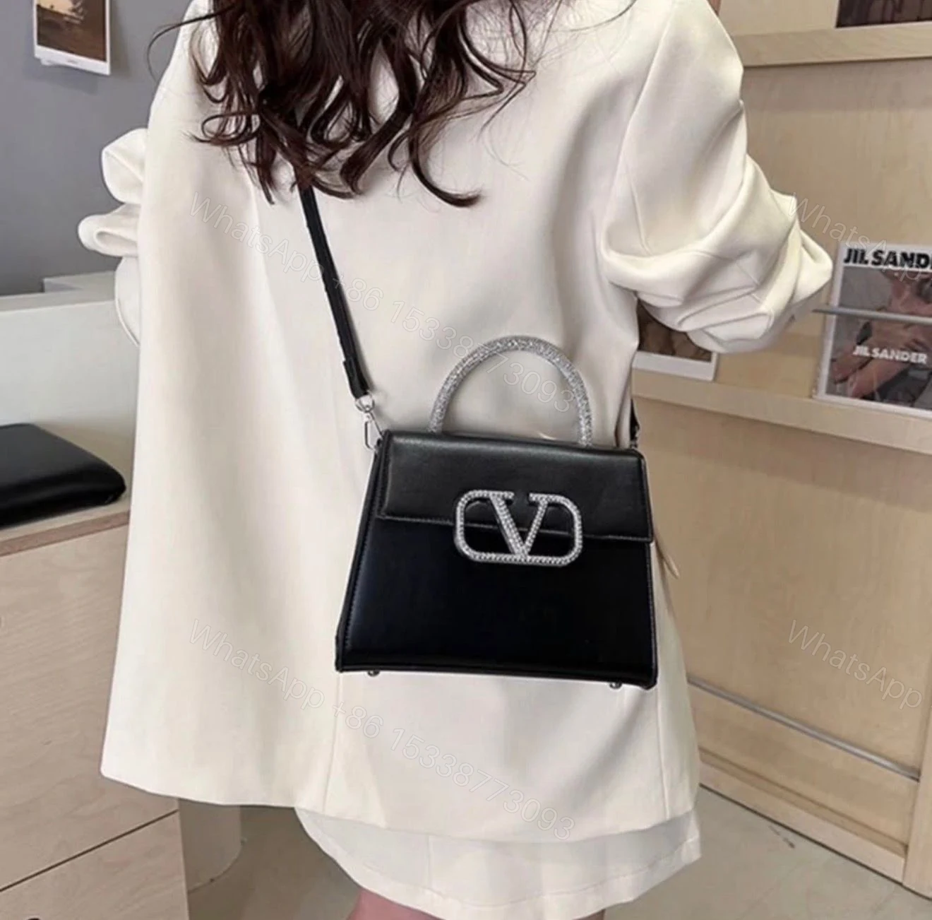 View 5 of FIRST COPY VALENTINO STONE GARAVANI LOGO TOP HANDLE BAG