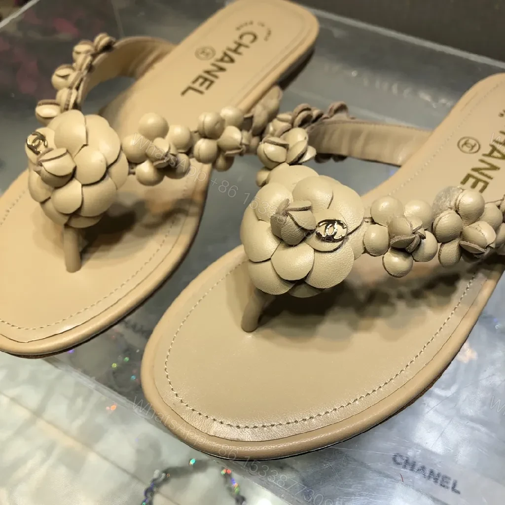 View 3 of Beige Floral-Accent Sandals: Luxe Comfort Slip-On
