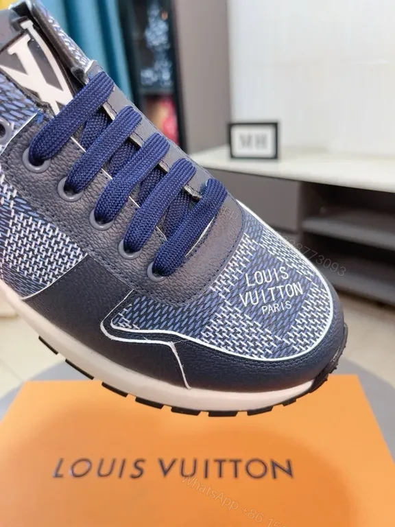 View 3 of Navy LV-Inspired Sneakers: Checkerboard Logo, Low-Top