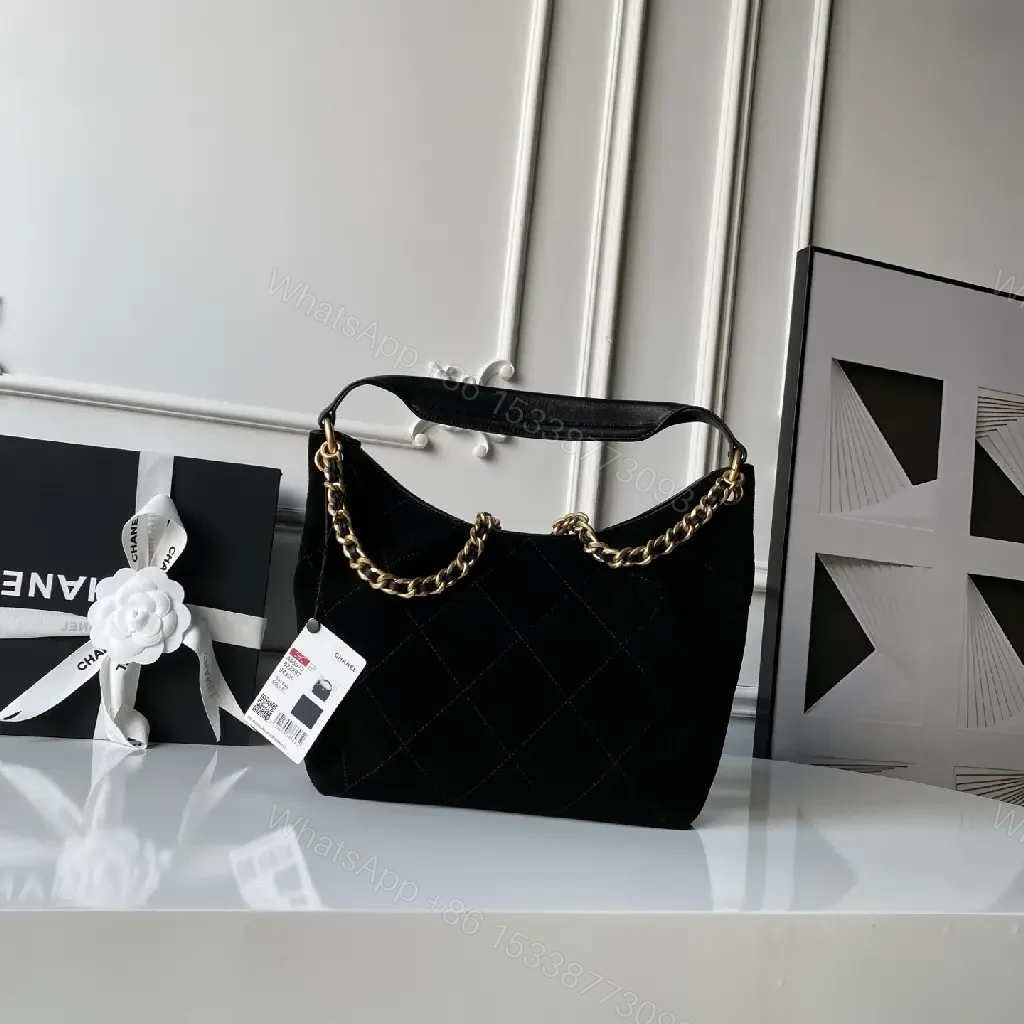 View 9 of Quilted Black Leather Bag with Gold Chain – Luxe Handbag
