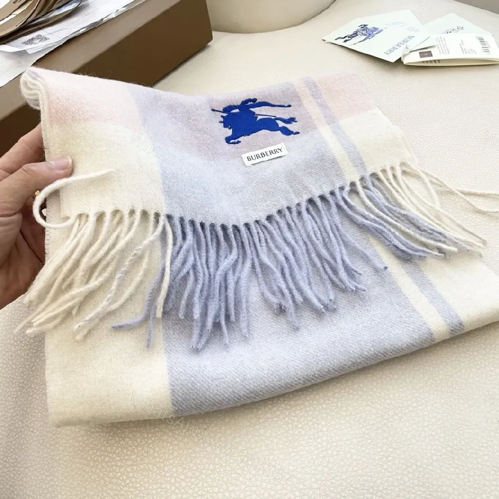 View 8 of Pastel Gradient Wool Scarf with Fringes – Luxury Cozy Accessory