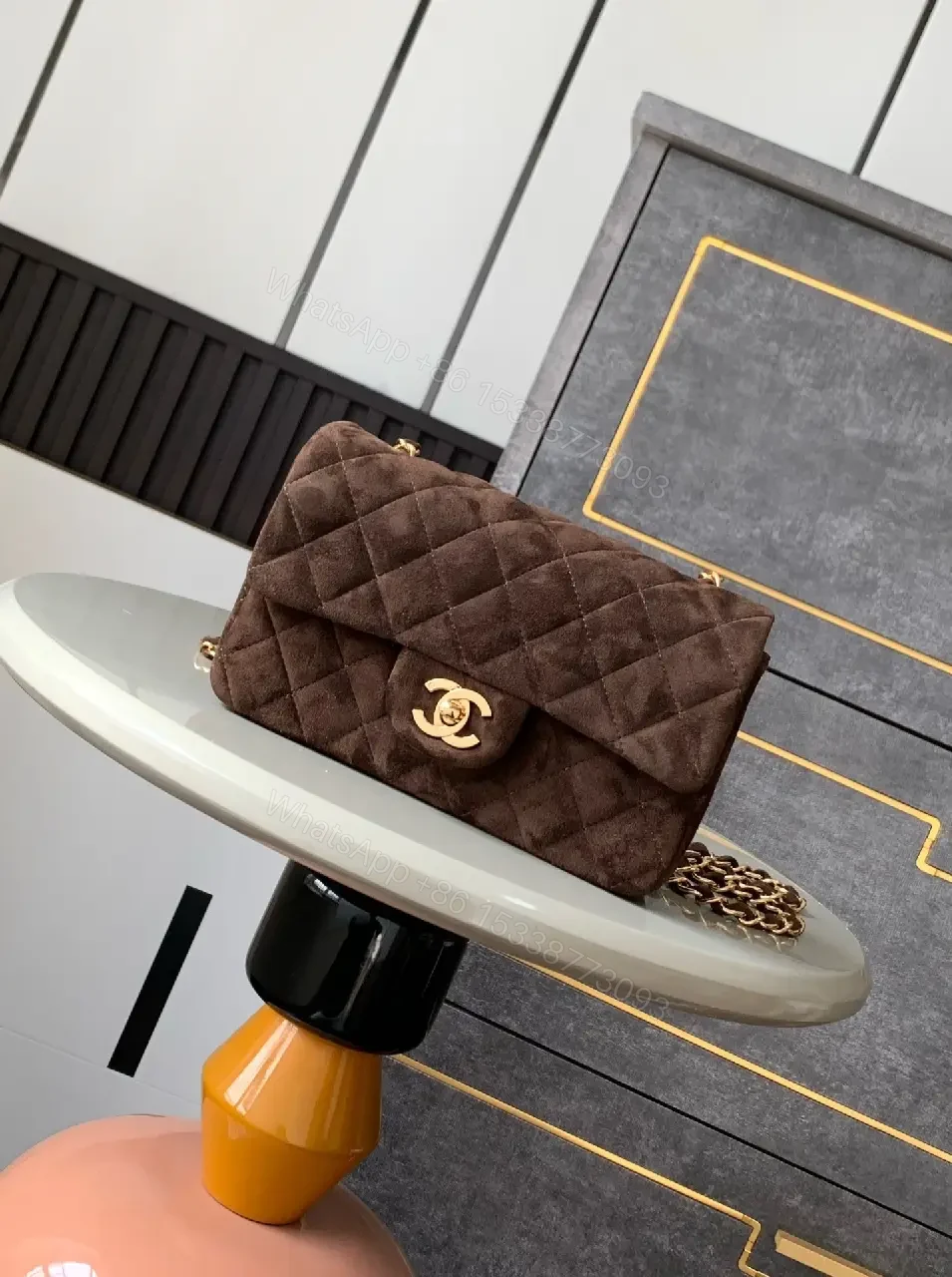 Rich Quilted Brown Bag with Gold Hardware - Compact Leather-Style Shoulder Bag — view 1