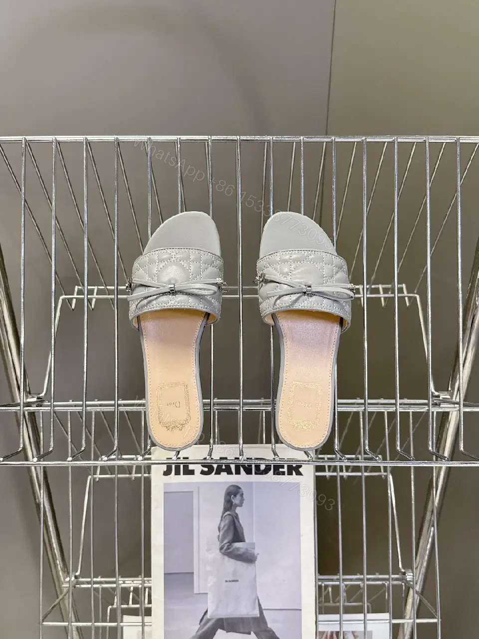View 2 of Grey Knit-Trim Open-Toe Slides: Elevated Casual Luxury