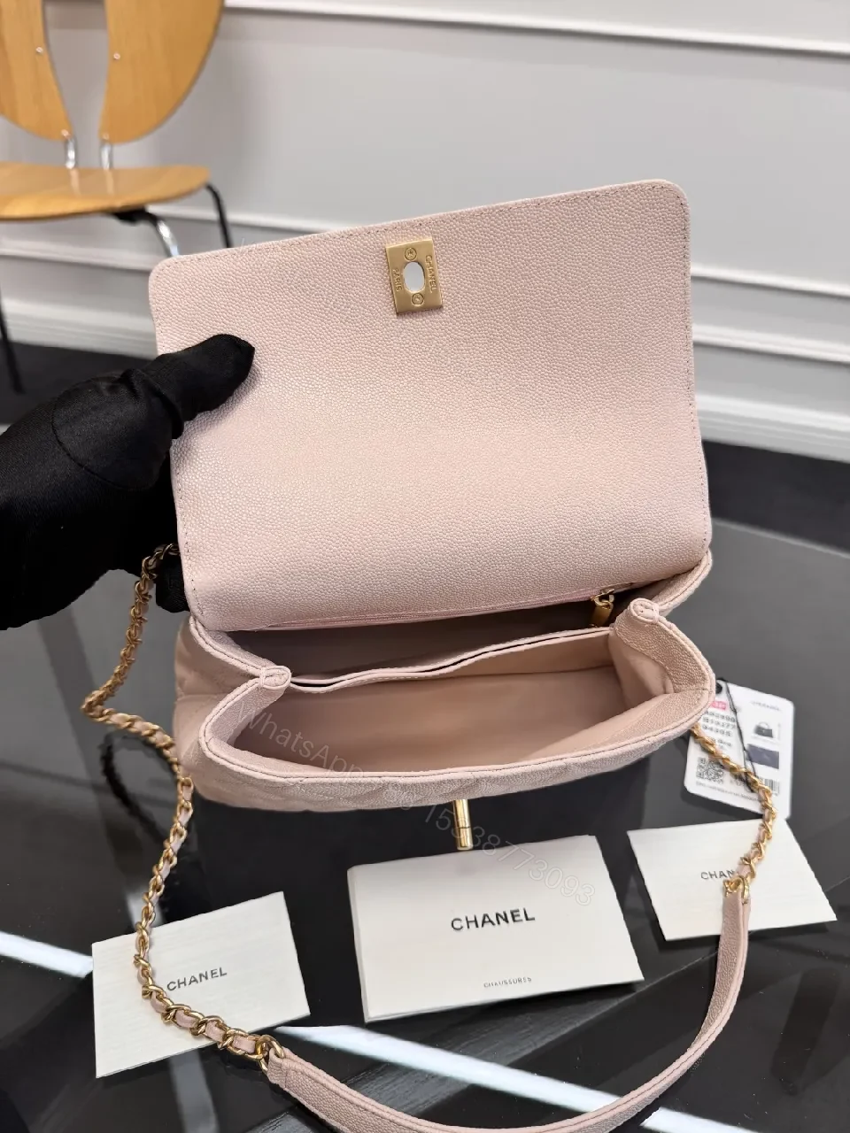 View 9 of Soft Pink Quilted Mini Bag with Gold Chain — Chic Everyday Luxury