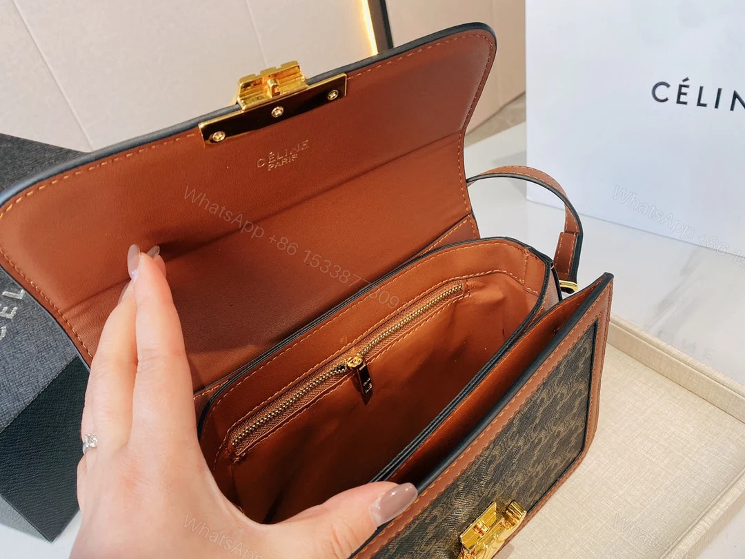 View 2 of CELINE CLASSIQUE TRIOMPHE BAG IN TRIOMPHE CANVAS AND CALFSKIN TAN 22CM 191242BZ404LU