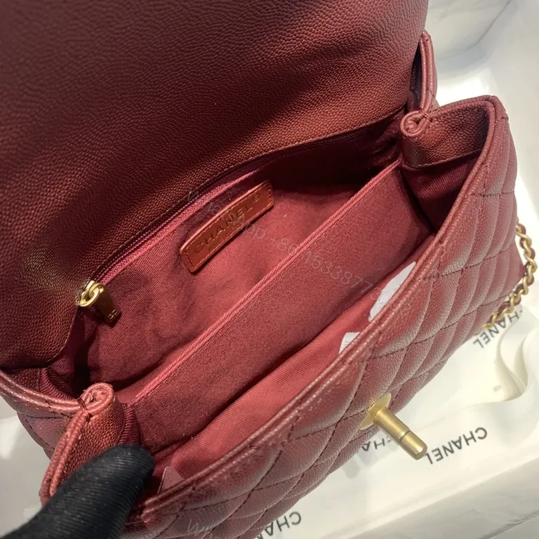 View 4 of Burgundy Quilted Leather Handbag with CC Turn-Lock