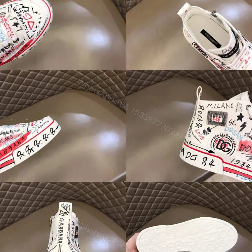 View 5 of DOLCE AND GABBANA HAND-PAINTED GRAFFITI CANVAS PORTOFINO LIGHT MID-TOP SNEAKERS – DG111