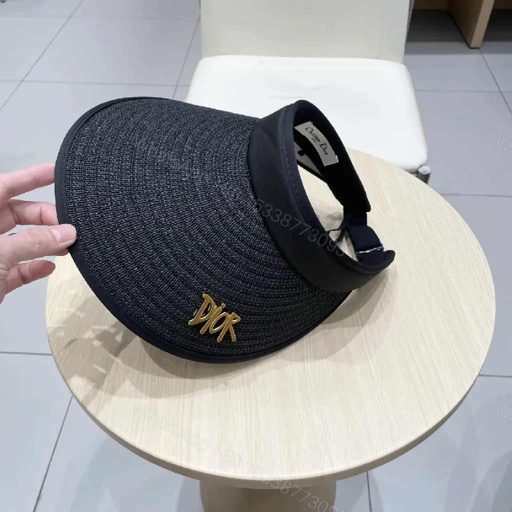 View 8 of Black Straw Visor + Handwoven Straw + Luxe + Gold Dior Accent + Visor