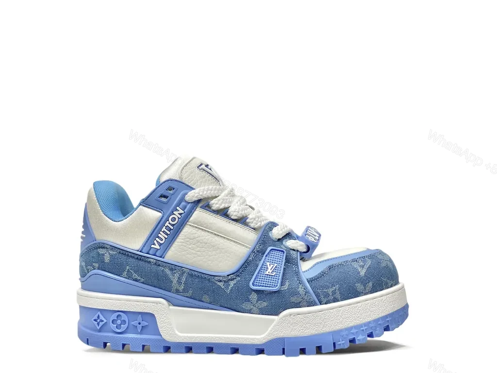 View 4 of Bold Denim-Inspired Trainer with LV Accents - Luxe Casual Sneakers